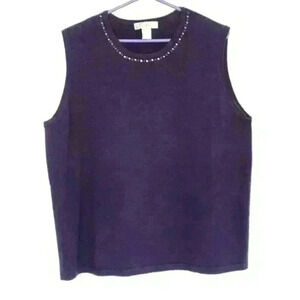 Vtg Dressbarn Woman sleeveless knit top purple 22/ 24 beaded sequins Hong Kong
